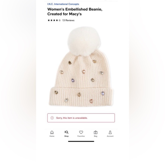 INC $36 For MACYS Embellished Beanie w/Fur PomPom NWT! - Picture 4 of 4